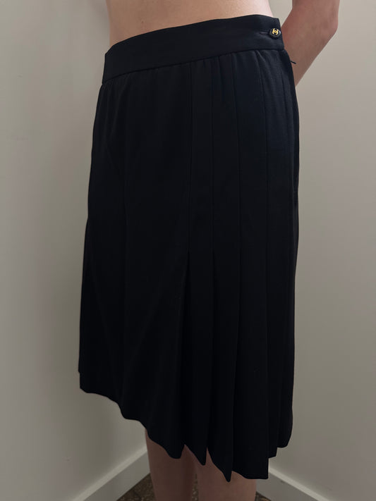 Vintage Chanel Black Pleated Skirt Size Medium