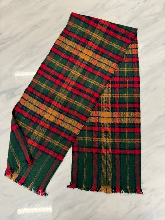 Vintage French Green Red and Yellow Plaid Scarf