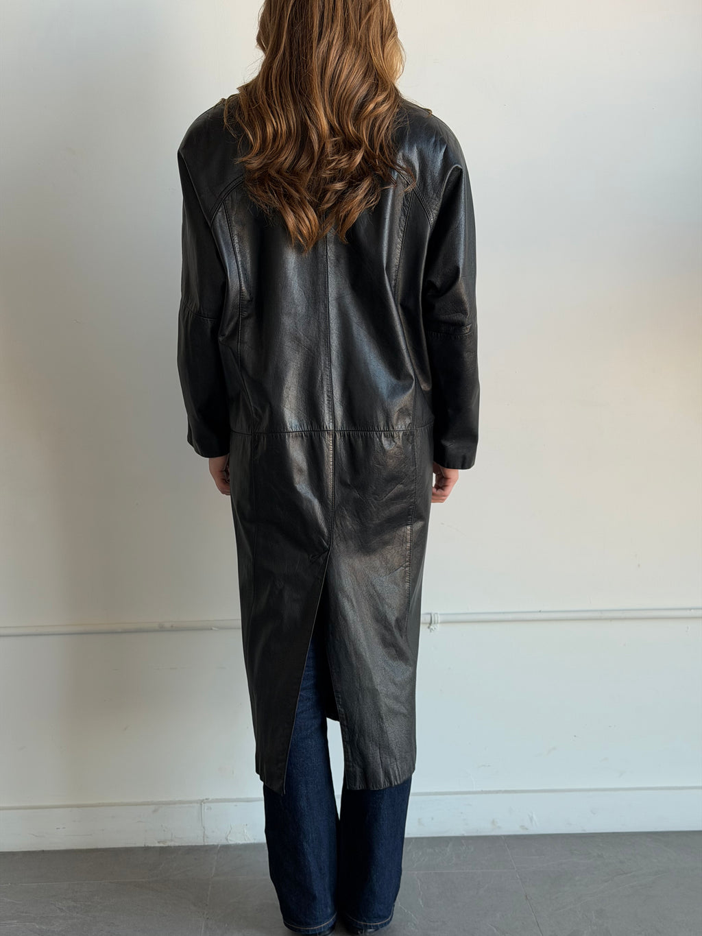 Vintage Black Leather Trench Coat Size M