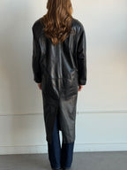 Vintage Black Leather Trench Coat Size M