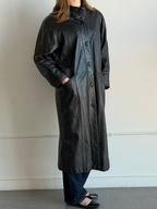 Vintage Black Leather Trench Coat Size M