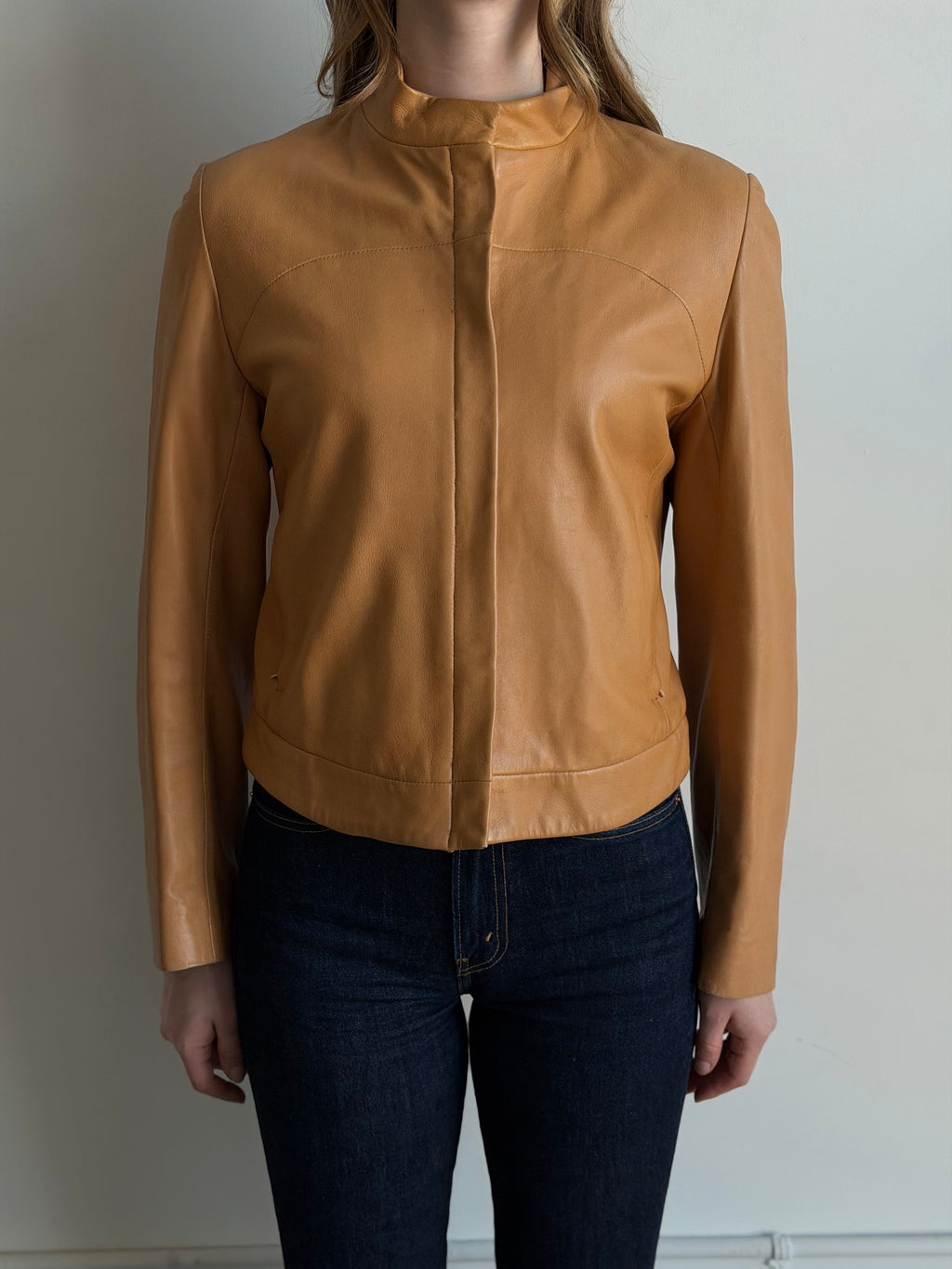 Vintage Caramel Leather Zip Jacket Size S