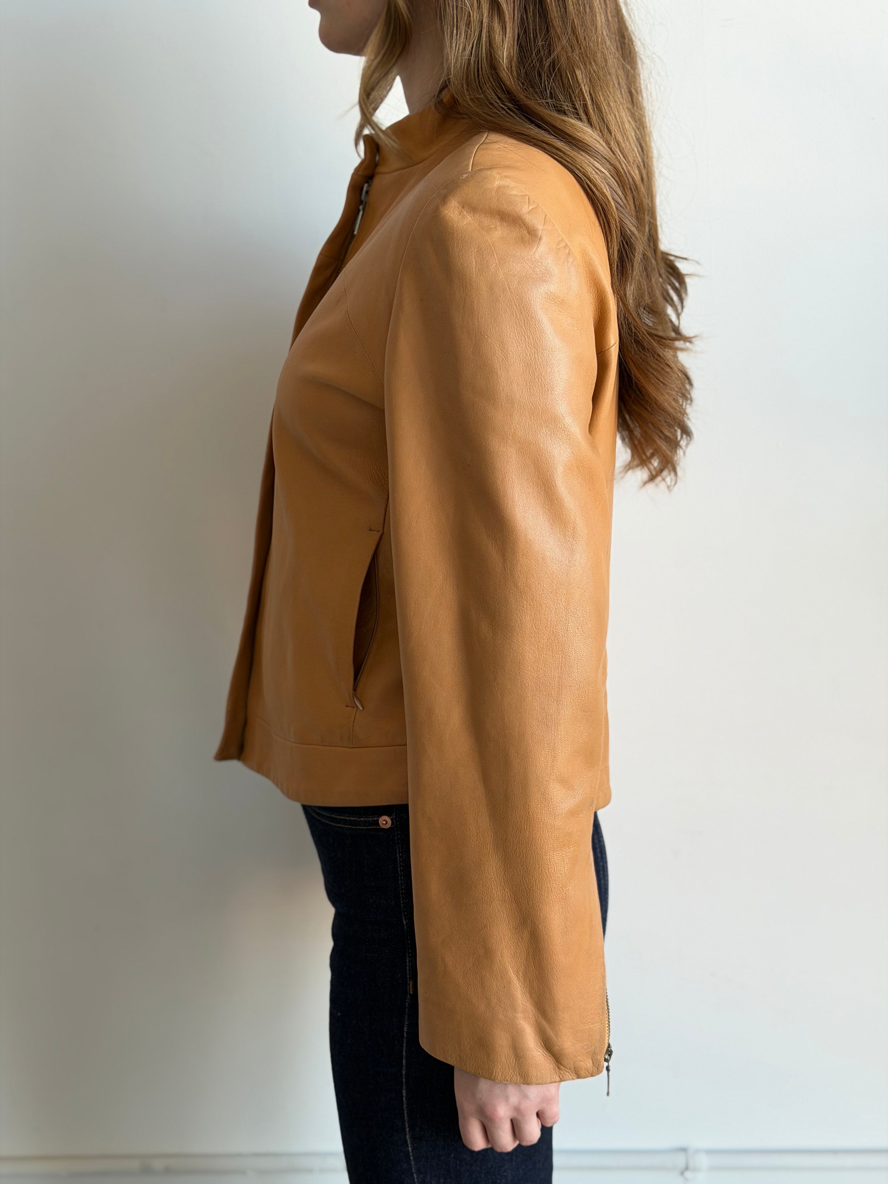 Vintage Caramel Leather Zip Jacket Size S