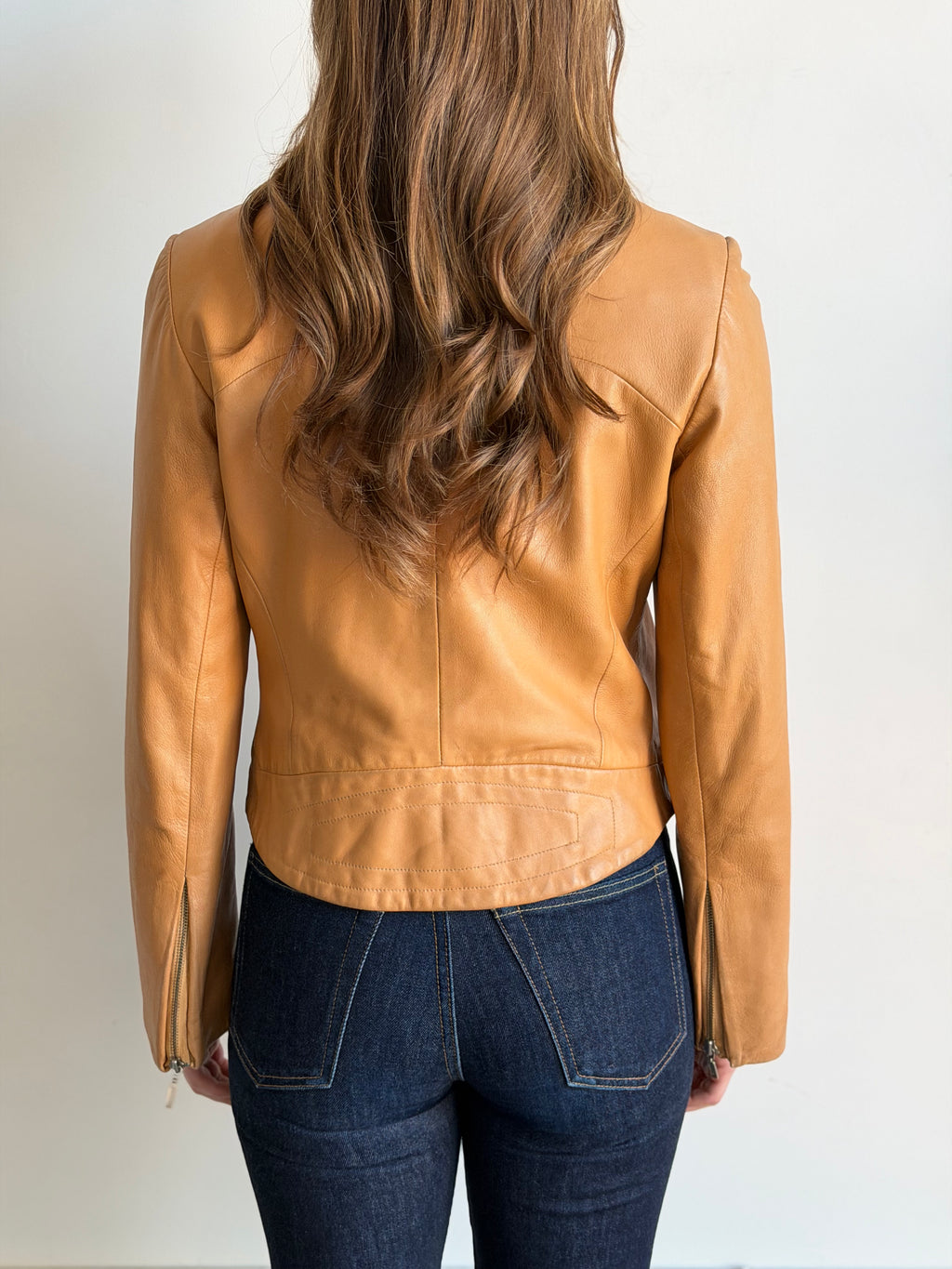 Vintage Caramel Leather Zip Jacket Size S