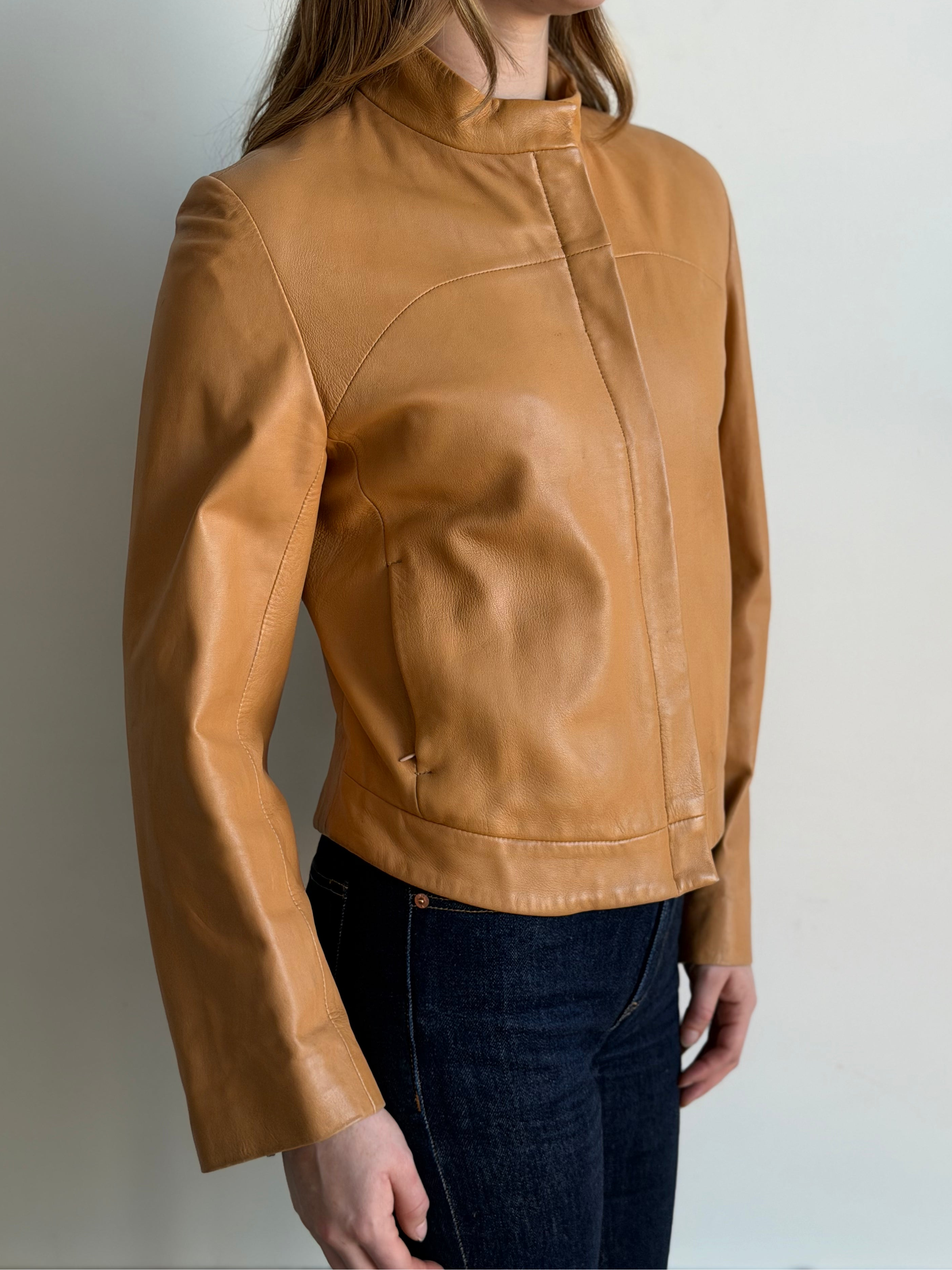 Vintage Caramel Leather Zip Jacket Size S