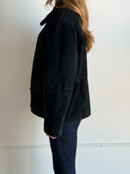 Vintage Black Faux Fur Plush Collar Suede Jacket Size M