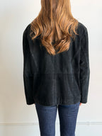 Vintage Black Faux Fur Plush Collar Suede Jacket Size M