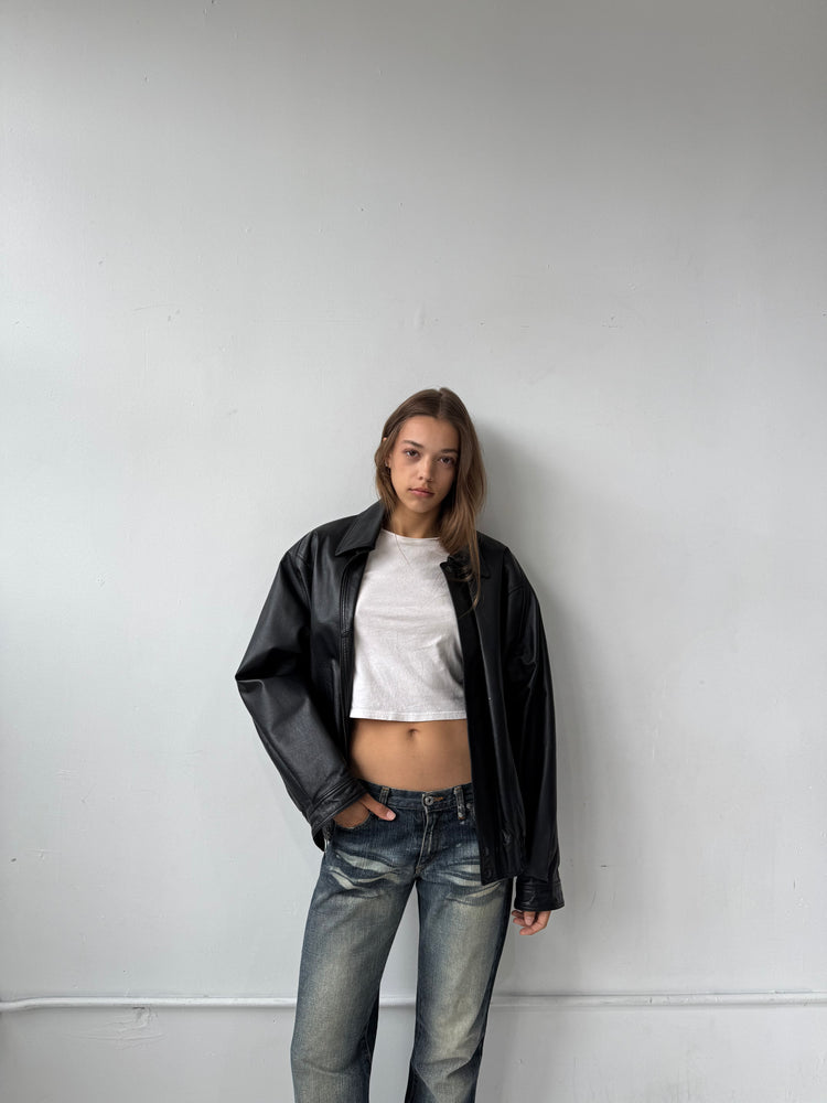 Vintage Black Made in USA Leather Bomber Jacket Size M
