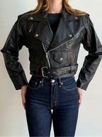Vintage Black Leather Moto Zipped Jacket Size XS