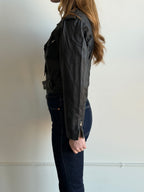 Vintage Black Leather Moto Zipped Jacket Size XS