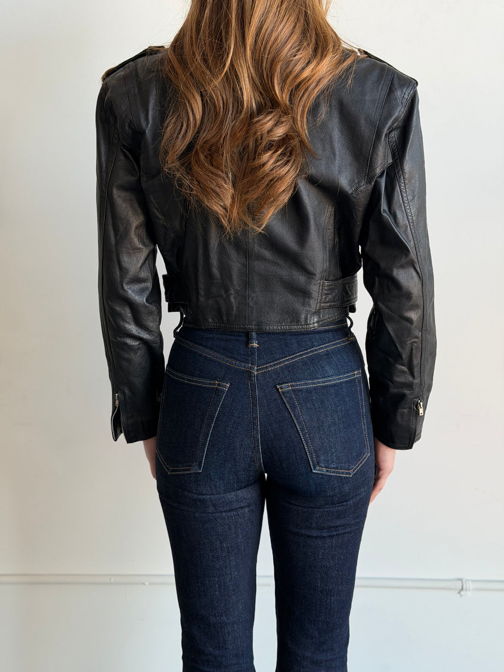 Vintage Black Leather Moto Zipped Jacket Size XS