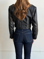 Vintage Black Leather Moto Zipped Jacket Size XS