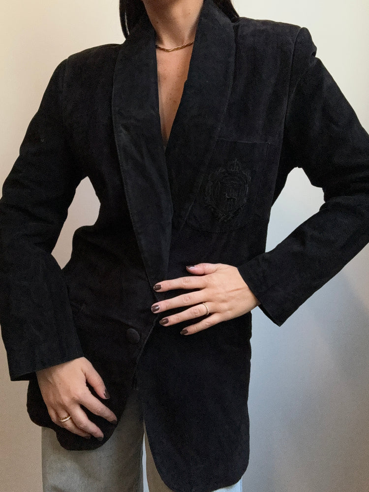 Vintage Black Leather Suede Blazer Size 6