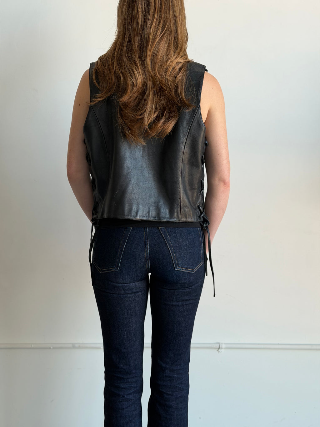 Vintage Western Black Leather Vest Size M