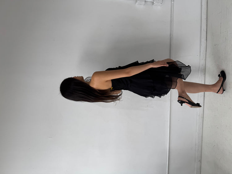 Vintage Silk Black Ruffle Tube Dress Size S-M