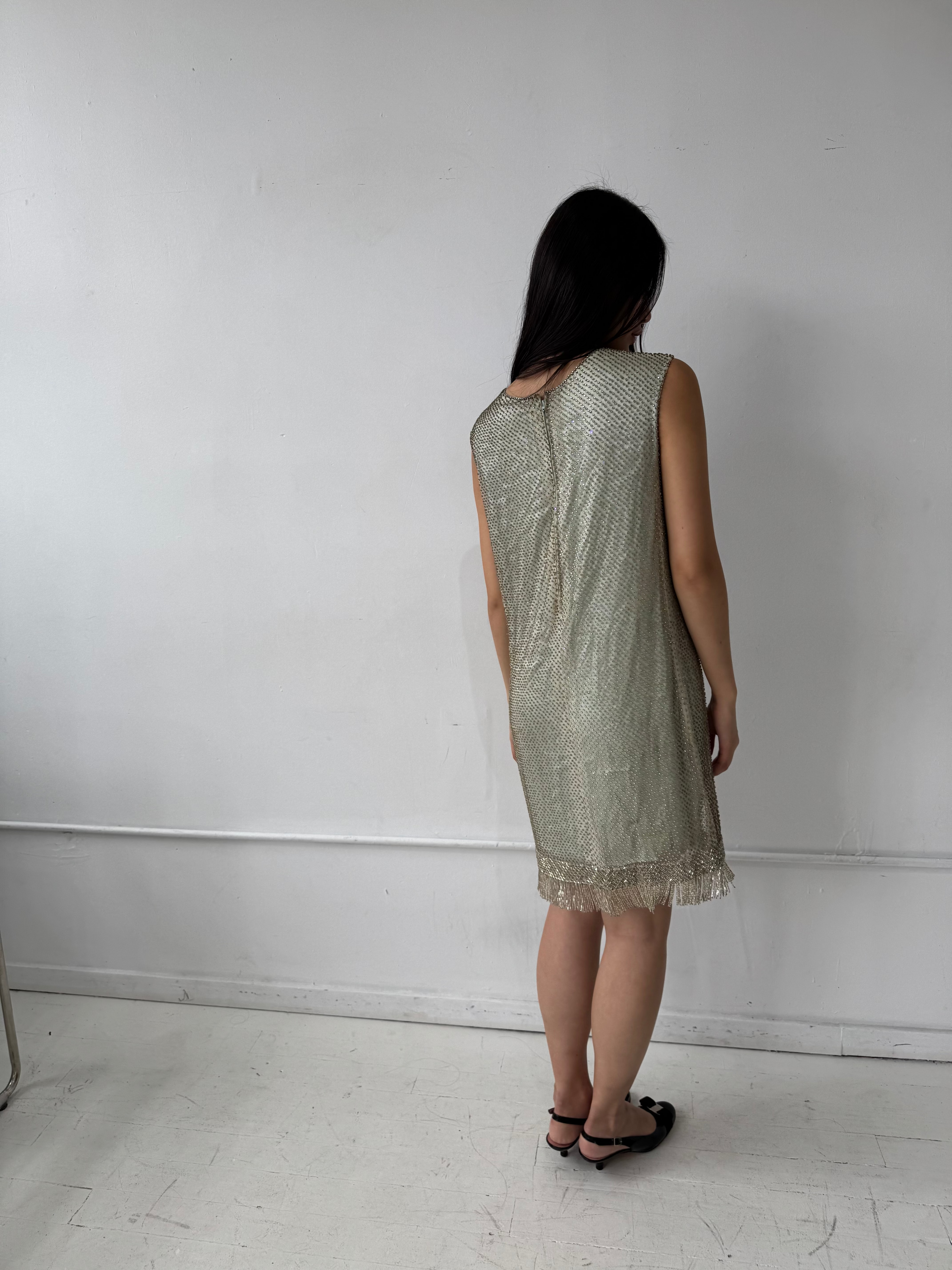 Vintage 1940's Silk Crystal Fringe Dress Size S