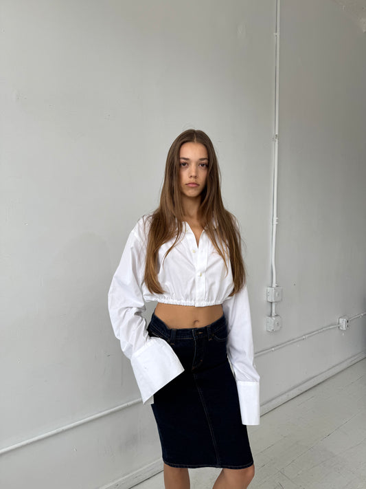 Vintage Re-Worked White Cropped Button Up Size S