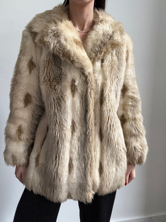 Vintage Beige and Ivory Faux Fur Size Medium
