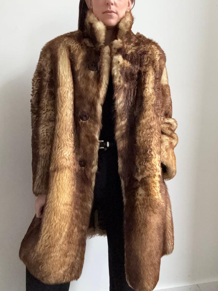 Vintage Brown and Beige Shearling Fur Jacket Size Large