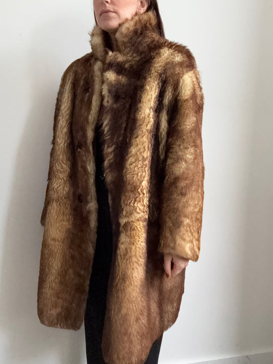 Vintage Brown and Beige Shearling Fur Jacket Size Large