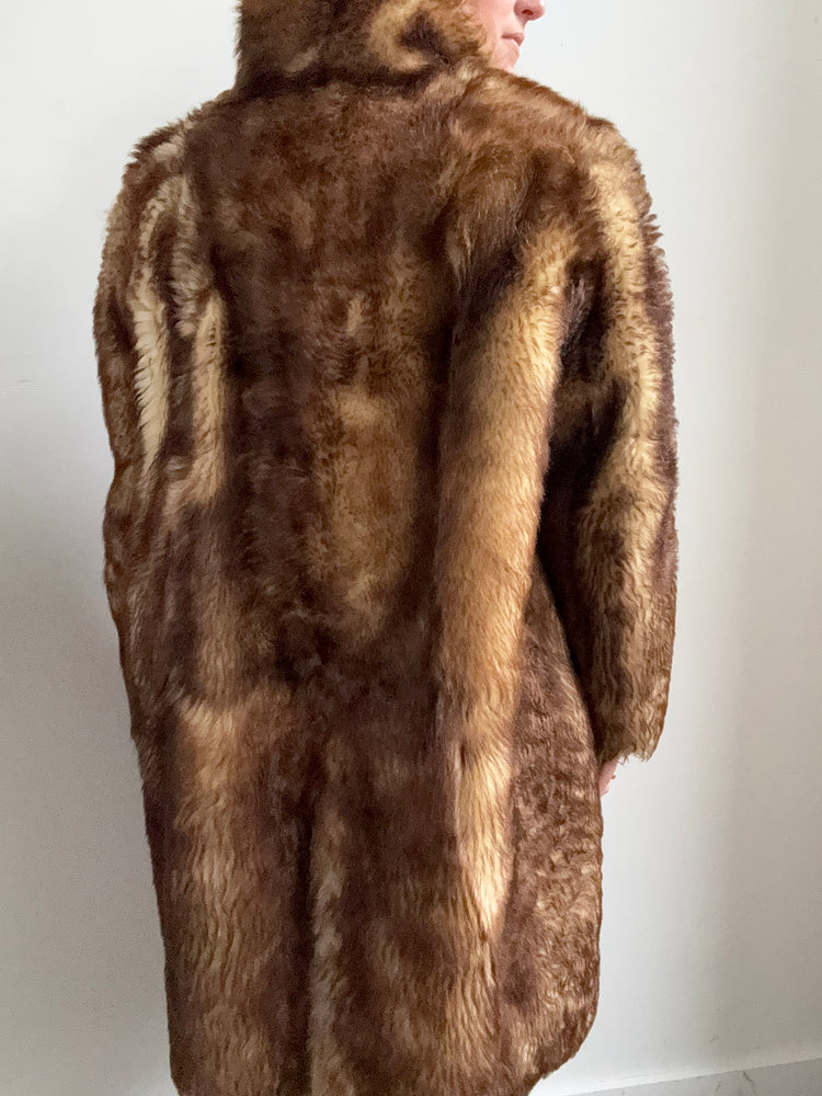 Vintage Brown and Beige Shearling Fur Jacket Size Large