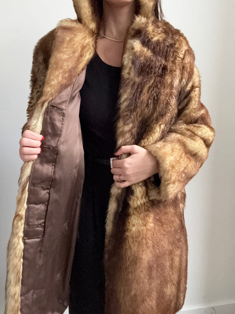 Vintage Brown and Beige Shearling Fur Jacket Size Large