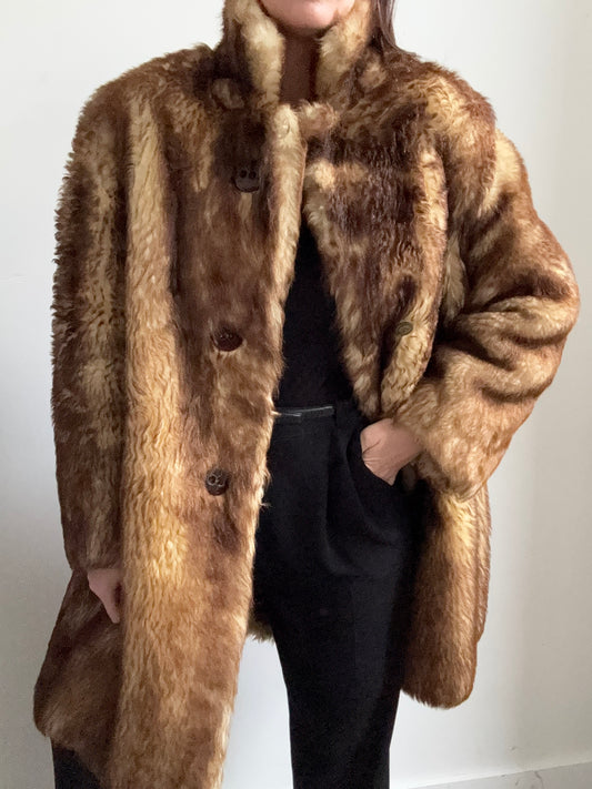 Vintage Brown and Beige Shearling Fur Jacket Size Large
