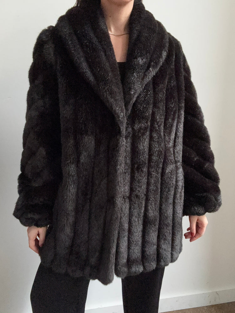 Vintage Black Faux Fur Jacket Size Medium