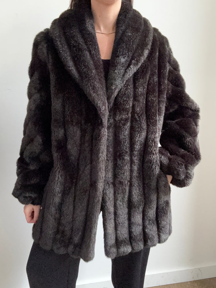 Vintage Black Faux Fur Jacket Size Medium