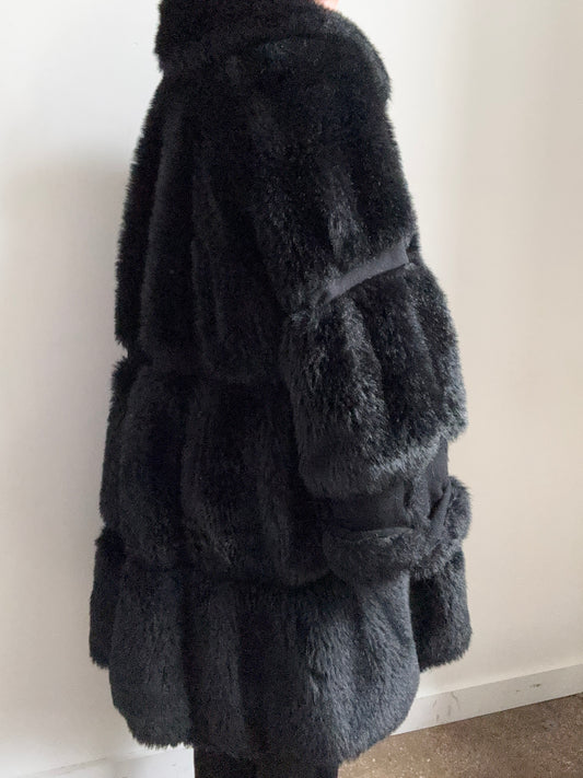 Vintage Faux Fur Black Jacket Size XL