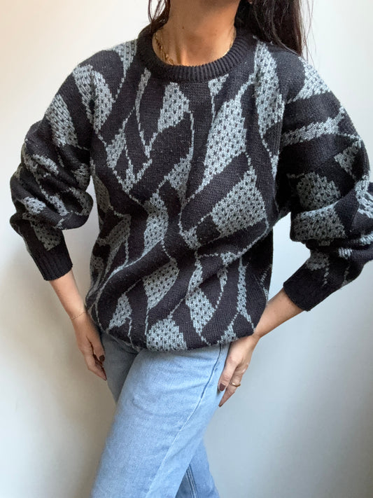 Vintage 80's Woven Design Knit Pullover Size 8