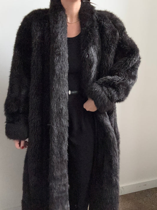 Vintage Faux Fur Black Jacket in Size L