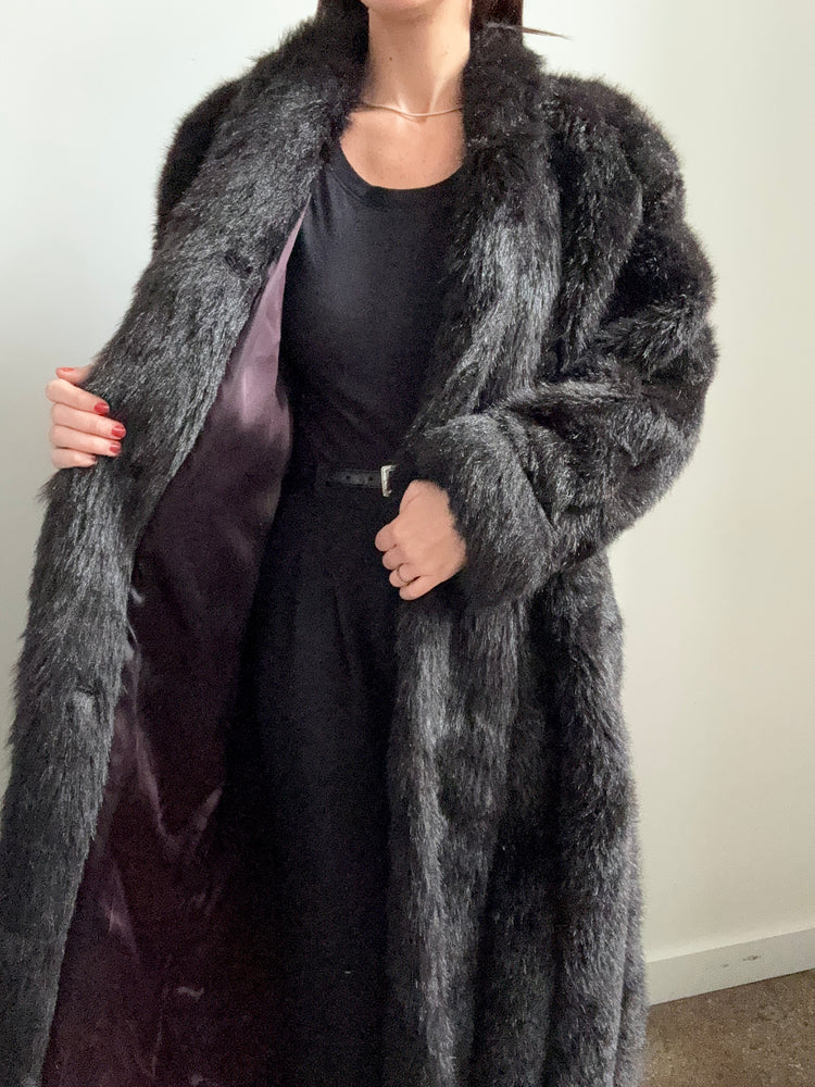 Vintage Faux Fur Black Jacket in Size L