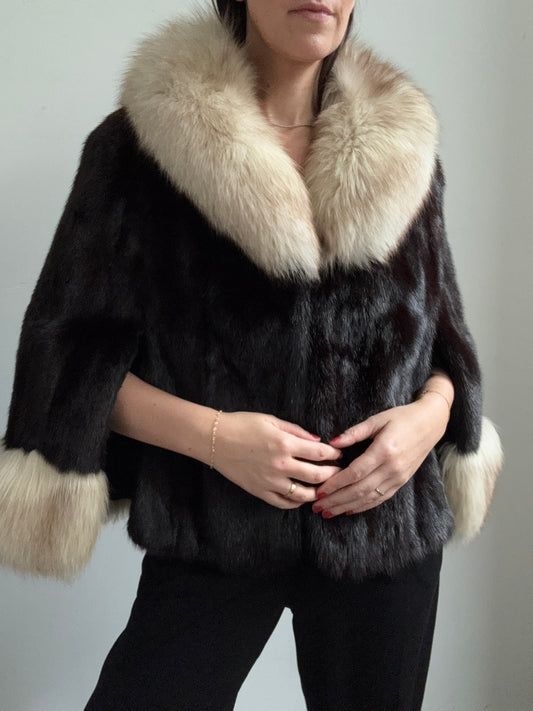 Vintage Mink and Fox Fur Cape OS