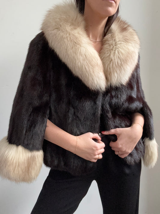 Vintage Mink and Fox Fur Cape OS