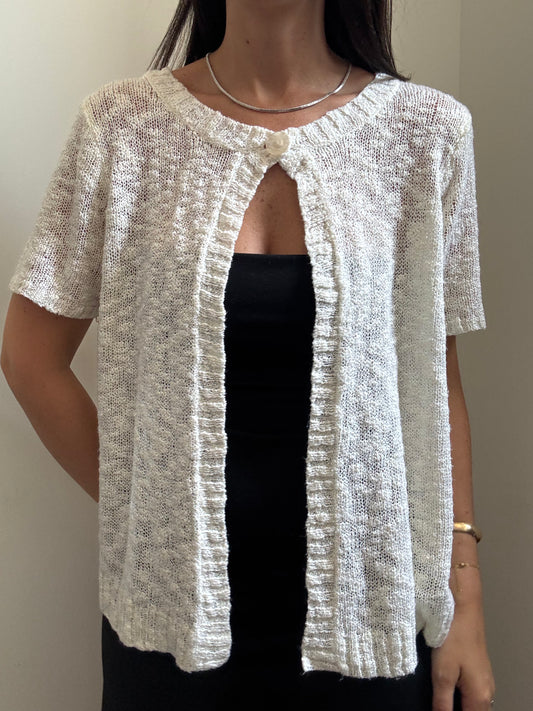 Vintage Cream Button Top Open Cardigan Size Large