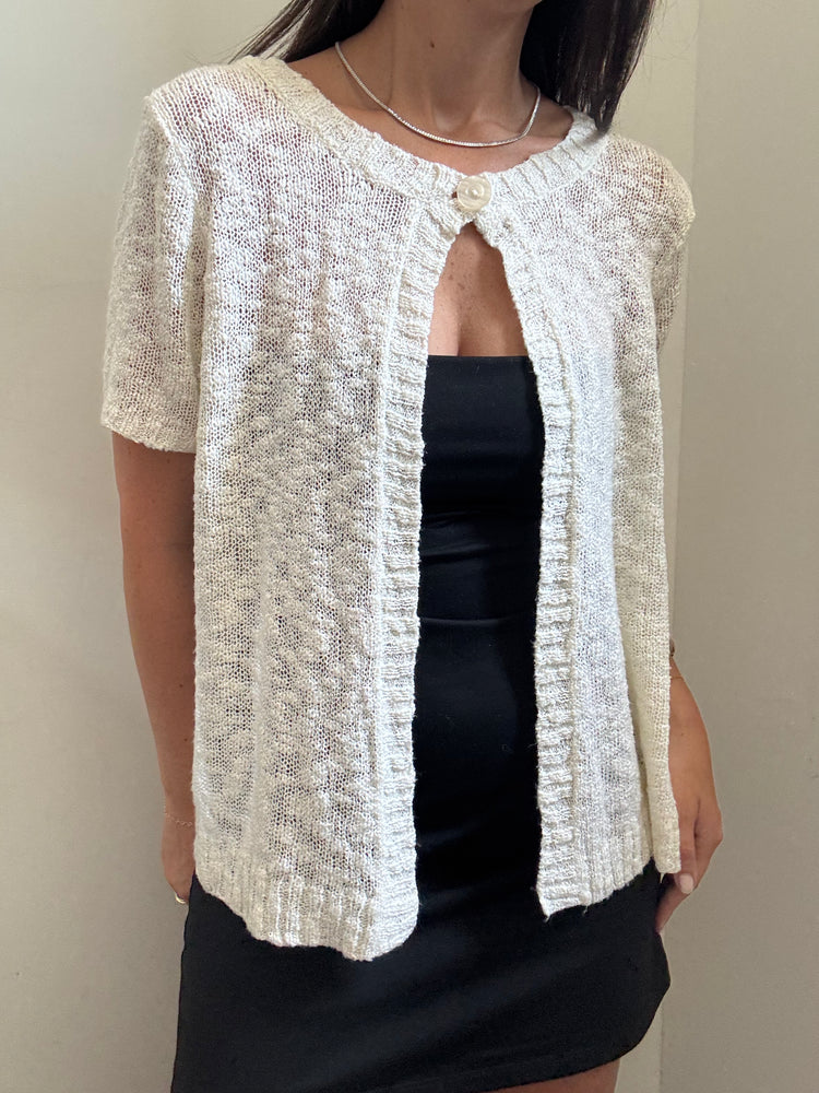 Vintage Cream Button Top Open Cardigan Size Large