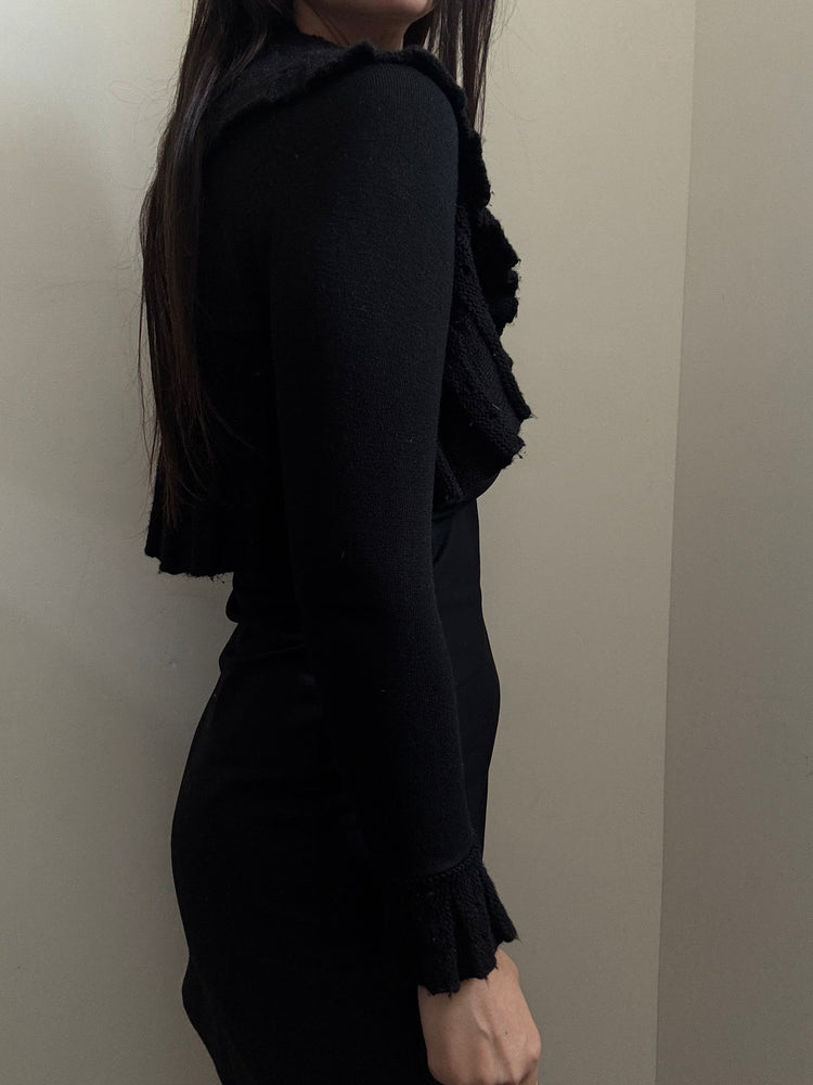 Vintage Black Knit Ruffle Bolero Size XS