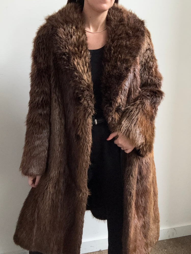 Vintage Dark Brown Beaver Long Coat Size Medium