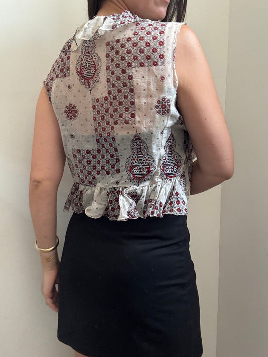 Vintage Sheer Floral Ruffle Vest Size Medium