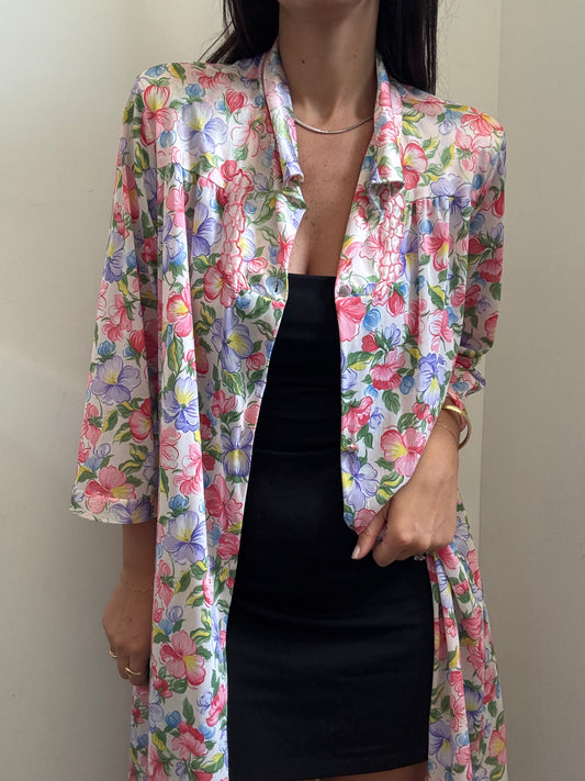Vintage Floral Silk Cover Up Size Large