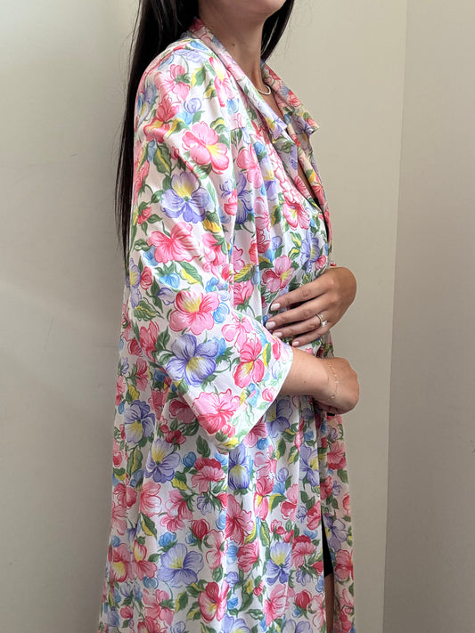 Vintage Floral Silk Cover Up Size Large