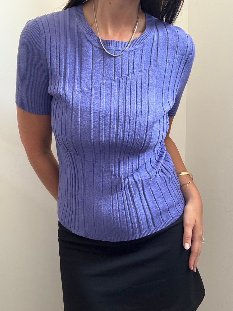 Vintage Purple Zig Zag Ribbed Top Size Medium