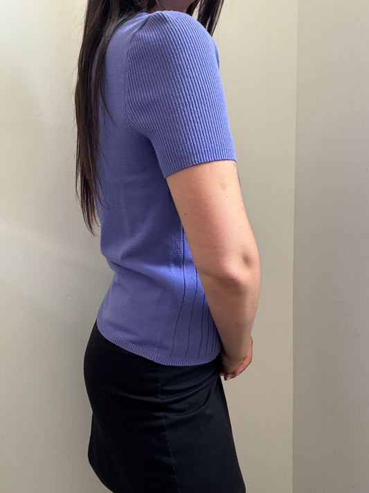 Vintage Purple Zig Zag Ribbed Top Size Medium