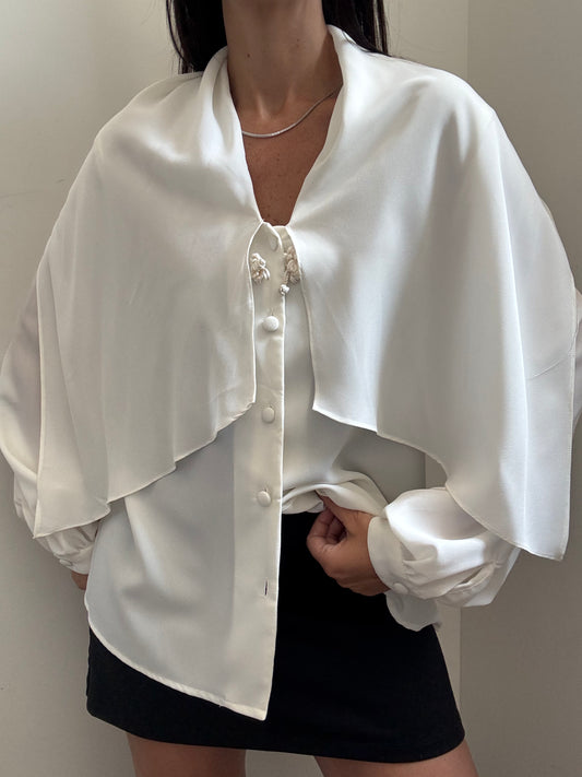 Vintage Ivory Cape Button Up Blouse Size X-Large