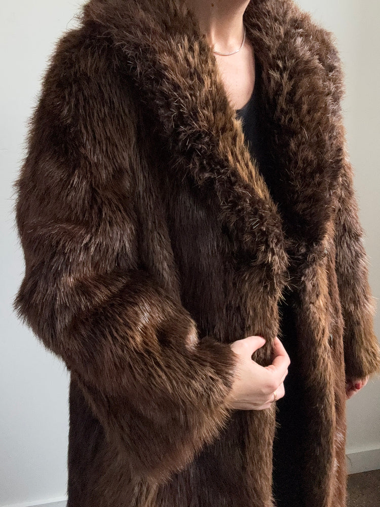 Vintage Dark Brown Beaver Long Coat Size Medium