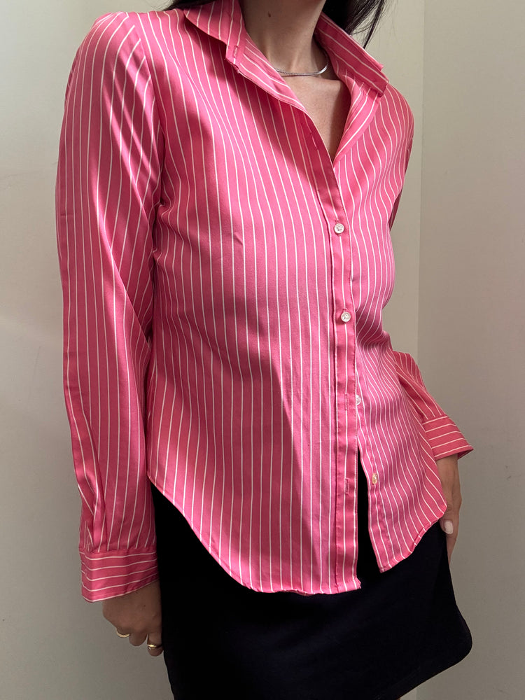 Vintage Pink Striped Long Sleeve Button Up Shirt Size Small