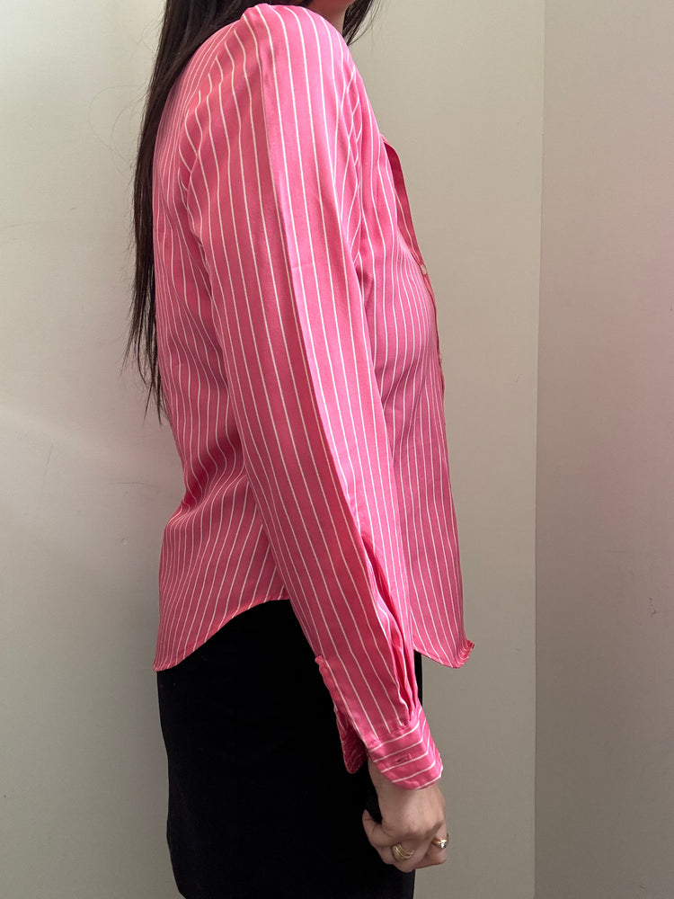 Vintage Pink Striped Long Sleeve Button Up Shirt Size Small