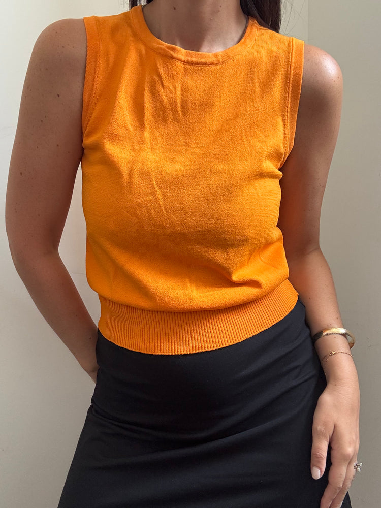 Vintage Orange Knit Tank Top Size Small