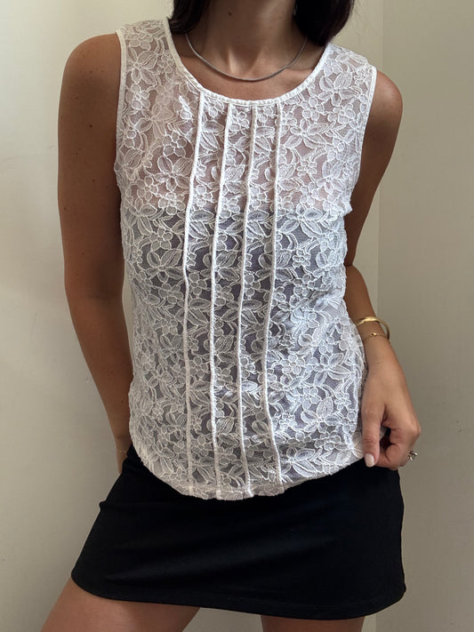 Vintage White lace Tank Top Size Small